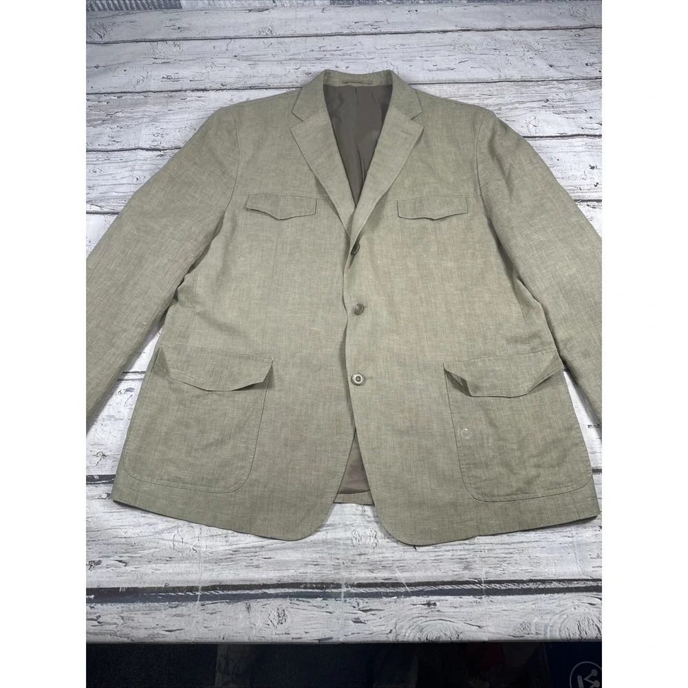 Kenneth Roberts Platinum Tan/Taupe Safari Style Jacket Men's XL Linen Blend